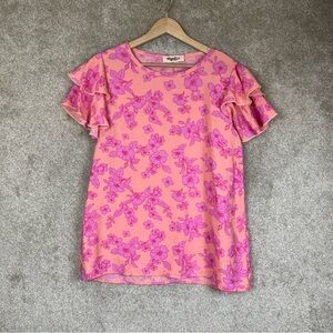 Haptics by Holly Harper Blouse Womens Large Pink Orange Floral Pullover- 4124